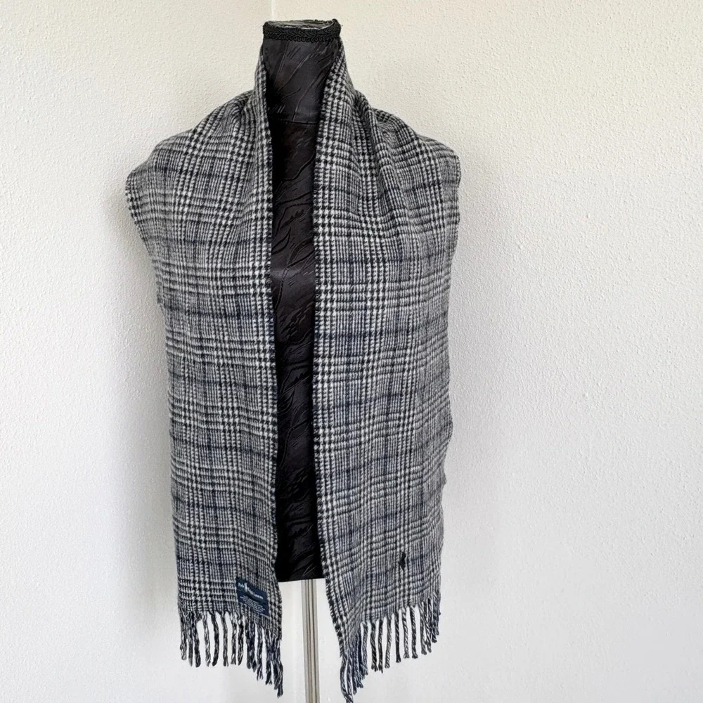 Polo Ralph Lauren Reversible Plaid & Striped Wool Scarf Set Mens OS Italy